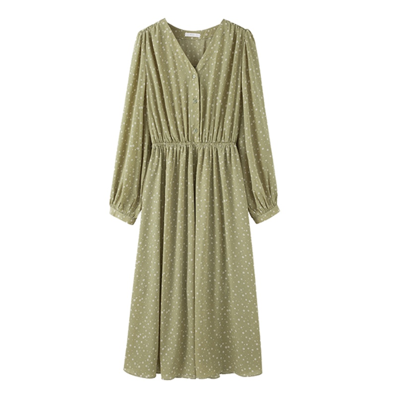 如熙复古少女很仙的小众过膝雪纺碎花连衣裙女