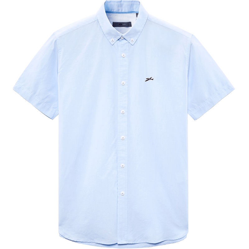 黑鲸胸前刺绣休闲衬衫男2019夏季舒适衬衣男