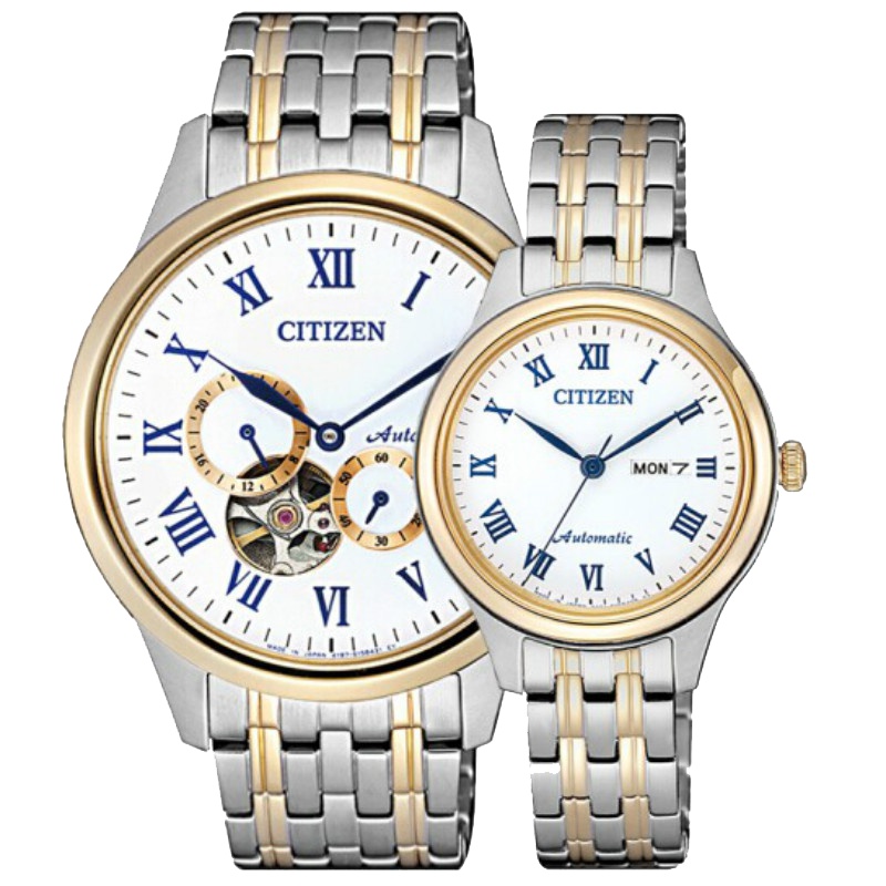 国行 西铁城(CITIZEN)自动机械经典复古玫瑰金表壳镂空情侣男女表NP1026-86A / PD7136-80AB