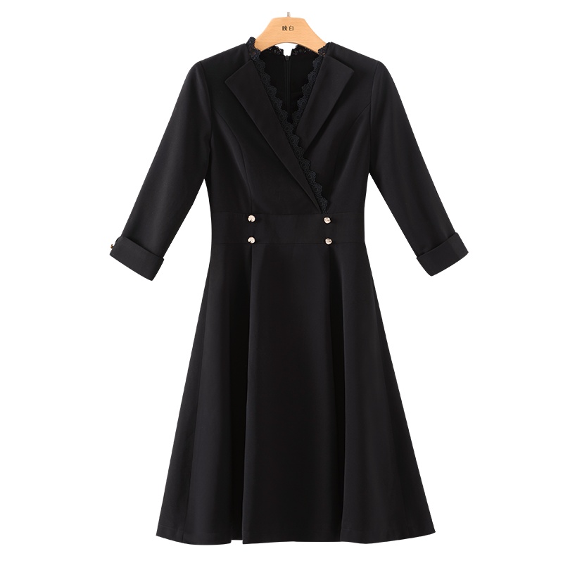 晚白2020冬季新品简约时尚职业V领修身显瘦A字通勤打底连衣裙女