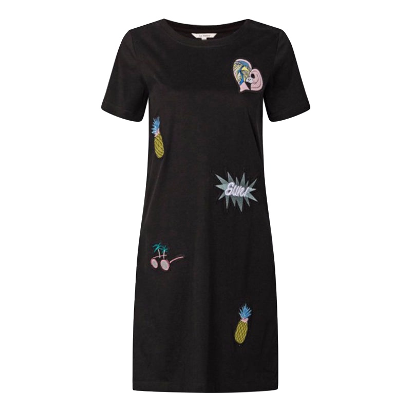 拉夏贝尔LaBabite夏季连衣裙女款韩版时尚绣花贴标休闲圆领短袖直筒时尚百搭60005373