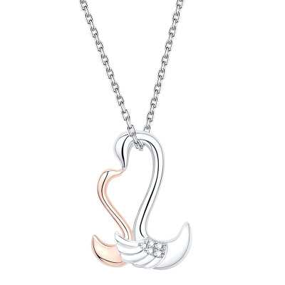 MyMiss项链女士925银镀铂金新款天鹅吊坠锁骨链生日礼物送恋人 相依相偎