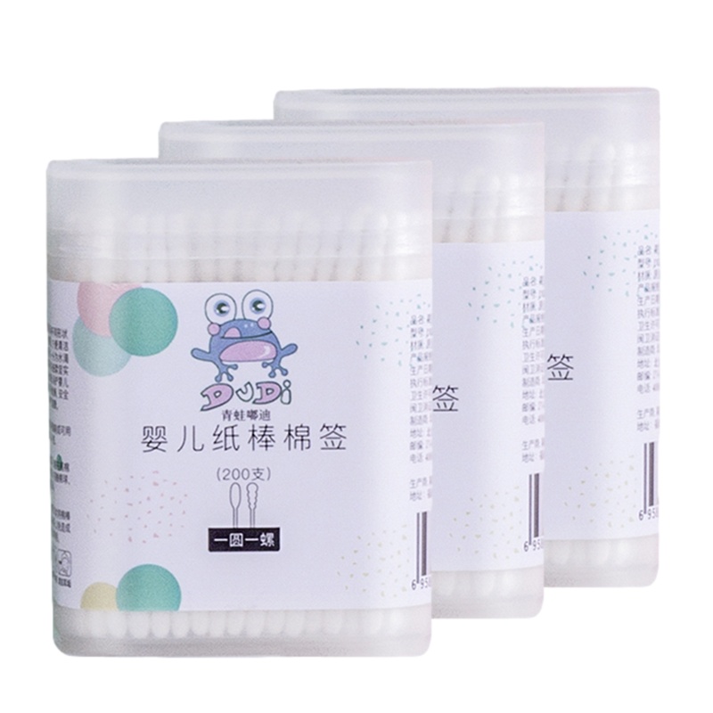 DuDi/青蛙嘟迪 婴幼儿棉签新生儿耳鼻用超细小头螺旋儿童棉花棒掏鼻屎耳朵耳鼻屎清洁神器细轴双头棉棒600支/3盒