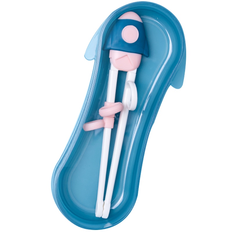 SMOOMS儿童筷子家用小孩辅食专用练习筷宝宝训练筷叉勺儿童餐具套装 蓝粉练习筷