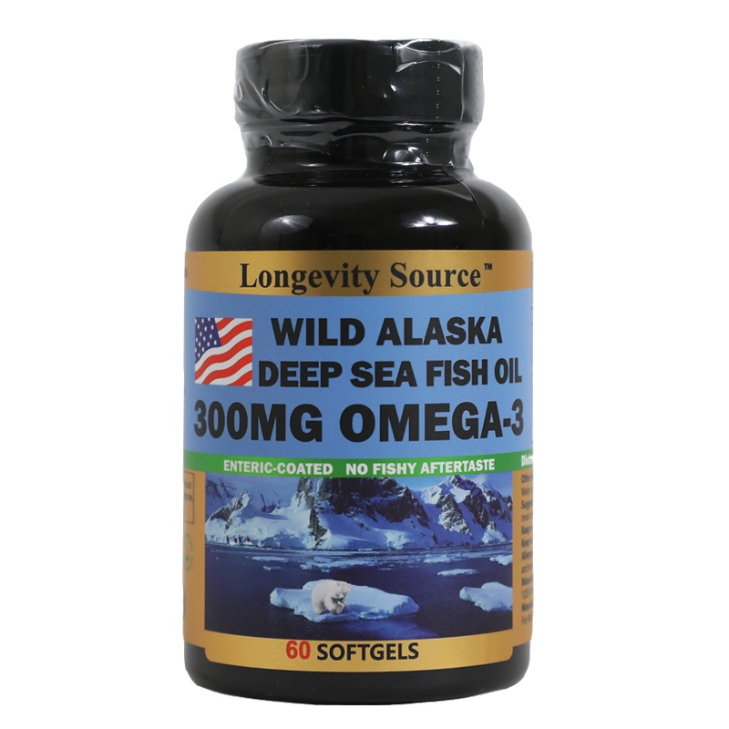 长生源LongevitySource 美国阿拉斯加深海鱼油胶囊含Omega-3DHA EPA 60粒 700ml 中老年