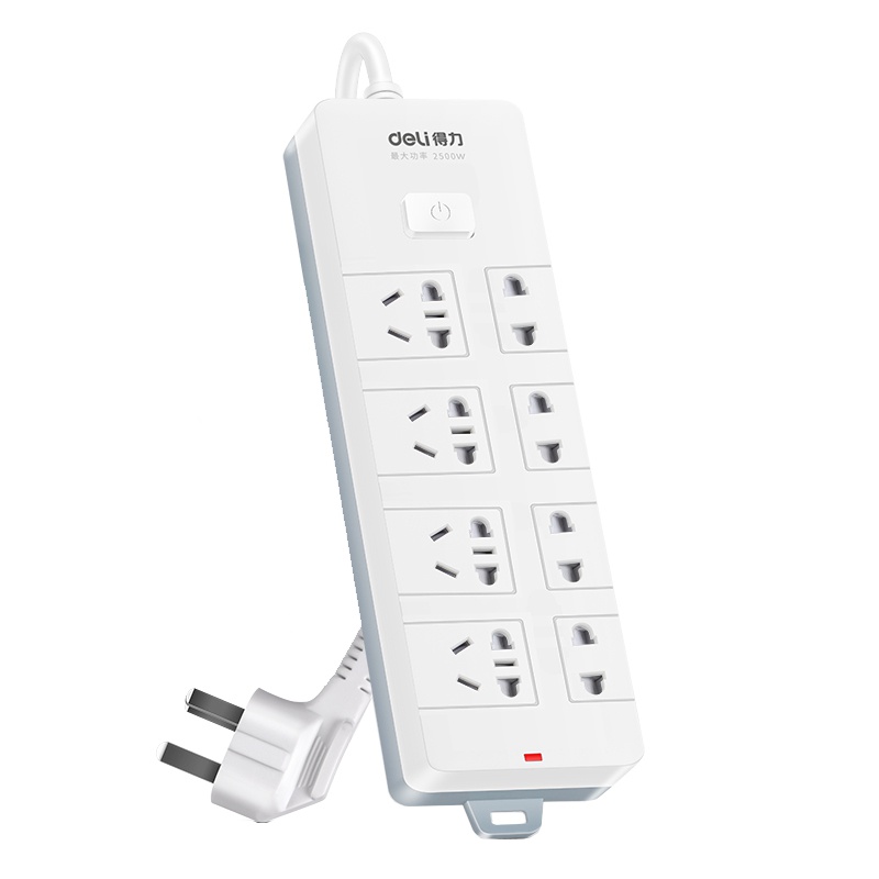 得力(deli)18259新国标8位5米 大孔距总控开关插座/插排/插线板/接线板/排插/拖线板 白色