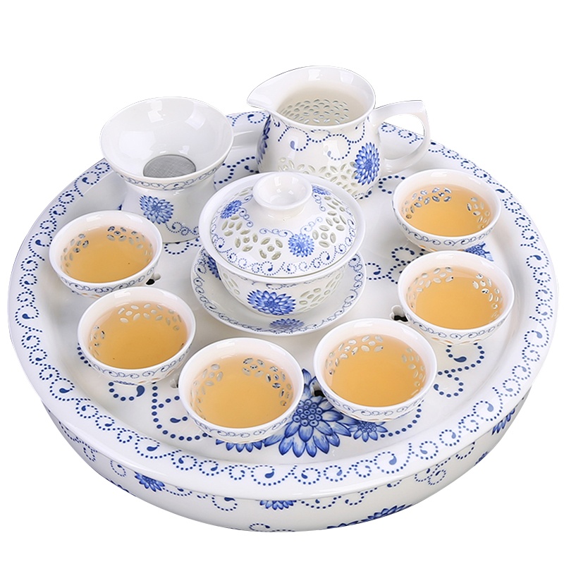 蓝色蜂窝茶具 XTL328 镂空陶瓷功夫茶壶礼盒套装 (套)