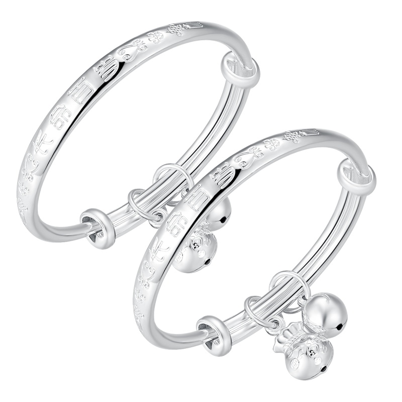 金一国囍足银宝宝新生儿满月百天儿童手镯一对儿童铃铛纯银手镯 （定价）BFER007