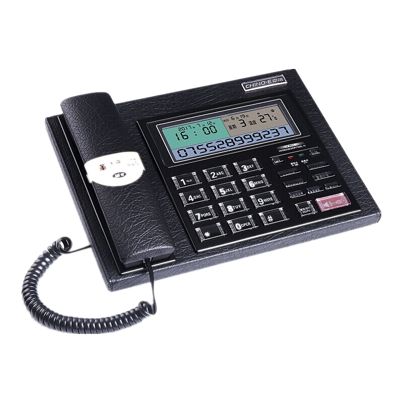中诺皮革固定电话机座式商务办公室老板座机家用电话免提通话语音报号C097 黑色