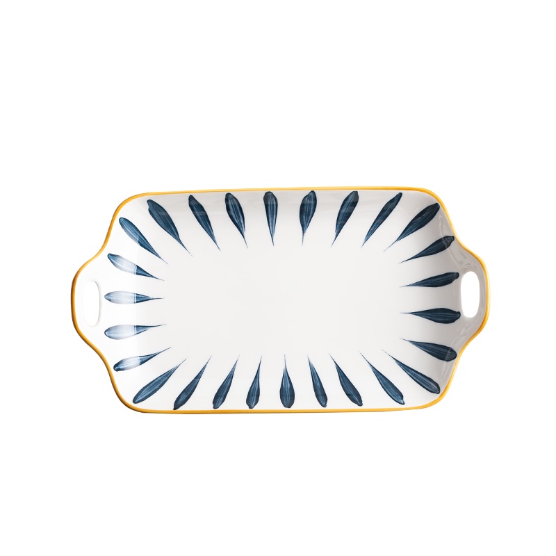 富昱景 日式家用陶瓷餐具个性创意碗碟11.5英寸双耳盘牛排西餐盘饭碗DIY组合