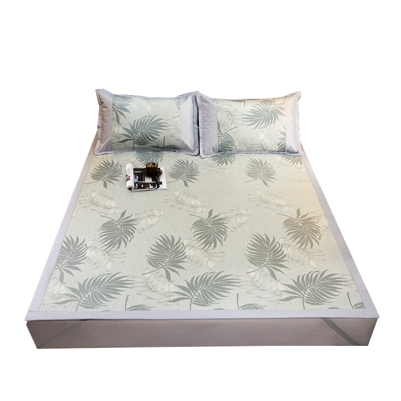 曼凝家纺 夏凉冰丝透气网绑带防滑单双人可折叠凉感丝夏季空调软凉席子三件套