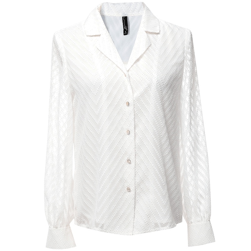 欧昵雪秋季睡衣风驳领气质衬衫女长袖提花雪纺衫上衣小衫