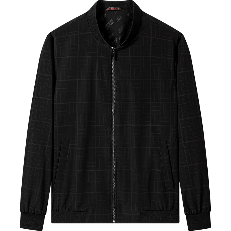 柒牌茄克衫男士外套秋新款商务休闲百搭长袖格纹棒球领夹克上衣