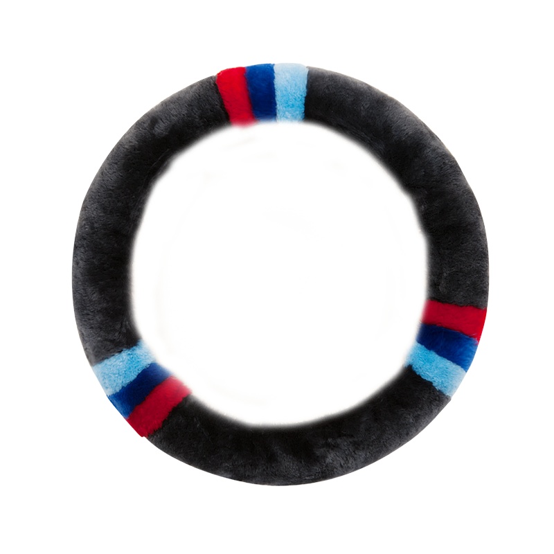 新款纯羊毛汽车方向盘套皮毛一体纯色彩条通用把套车内饰