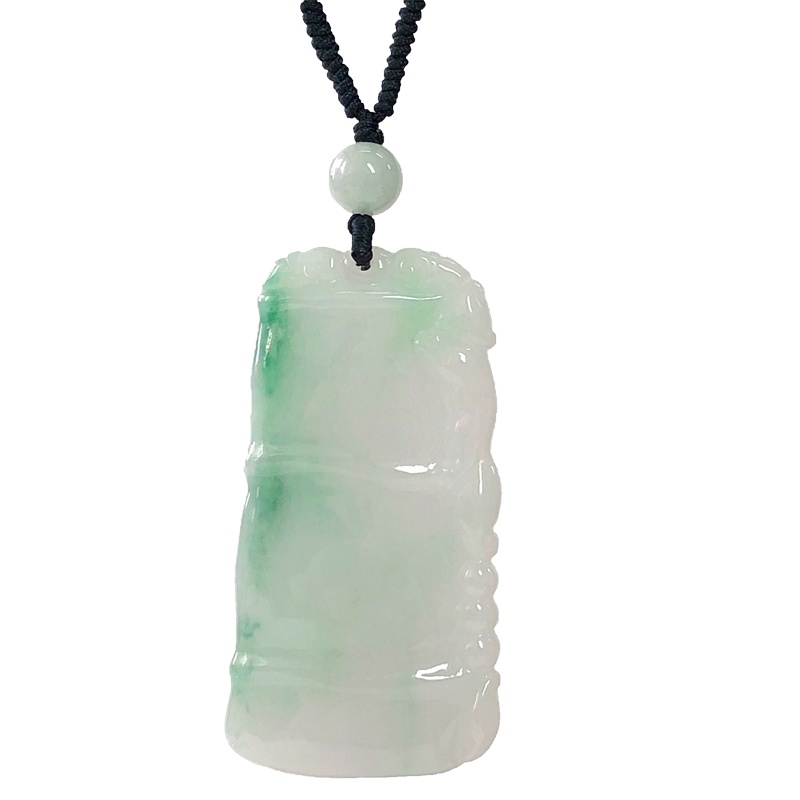 缘源珠宝天然A货翡翠吊坠 白底青绿翡翠竹节挂件 男女款附 送证书