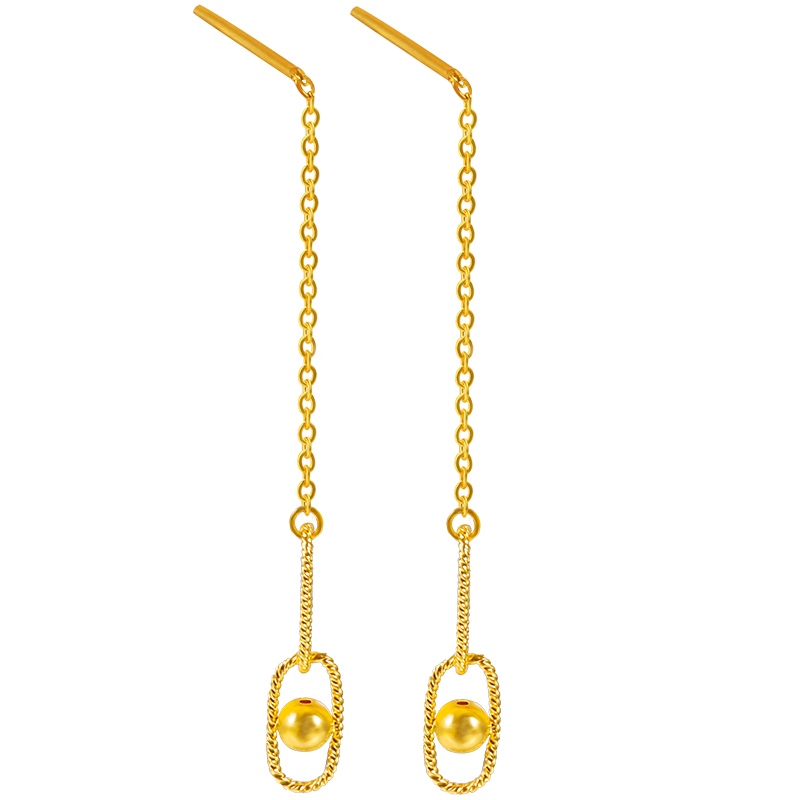 5G足金999圆珠麻花框长情耳线女可调节耳坠时尚简约生日节日礼物