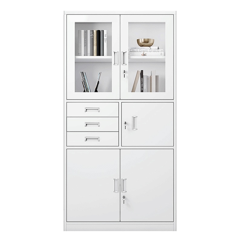 永格财务室文件柜铁皮柜档案办公资料柜子钢制储物柜带锁偏三抽