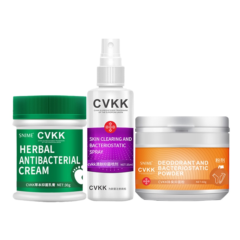 CVKK三合一套装脚气喷剂止痒膏脱皮烂脚丫泡脚粉除脚气脚臭脚痒泡脚烂抑菌杀菌除水泡型 (喷剂+乳膏+抑菌粉)