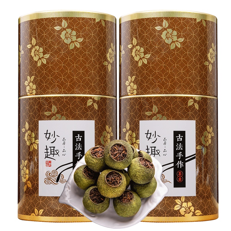 源御露(Yuan Yu Lu)小青柑普洱茶宫廷熟茶新会陈皮小柑橘桔普散装黑茶茶叶妙趣棕礼罐装500g