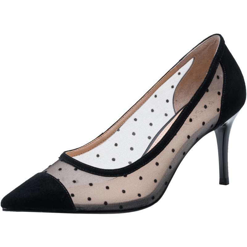 百田森2021春季商场同款高跟鞋女细跟尖头小香风单鞋波点优雅