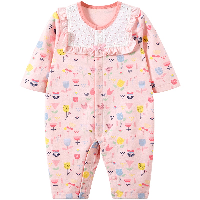 哈贝比（happyB）婴儿连体衣春秋纯棉长袖初生女宝宝家居服哈衣春装外出爬服