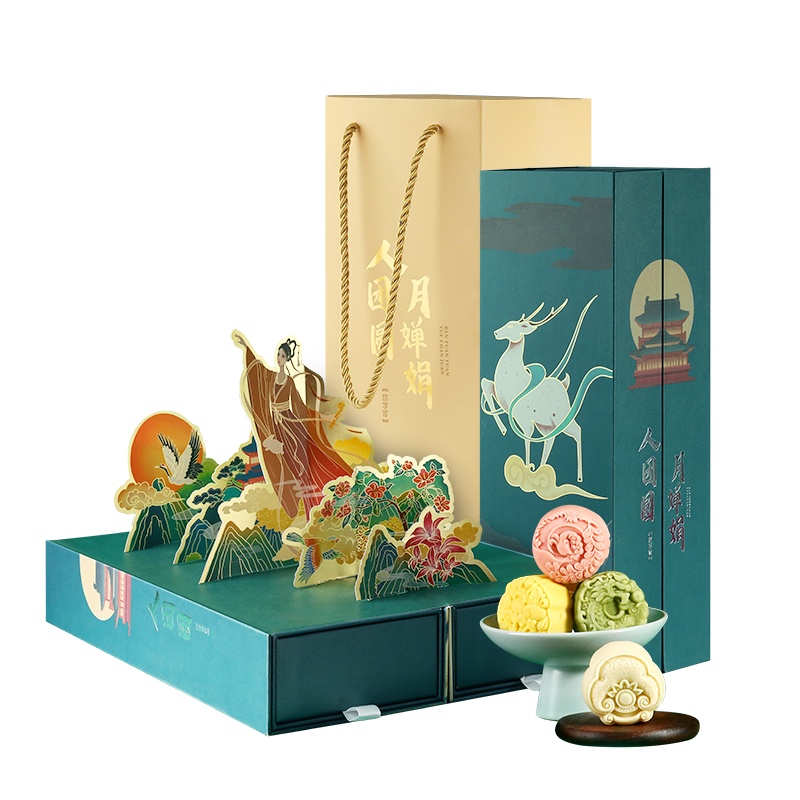 YOTIME中秋礼品月饼礼盒460g立体画国潮包装蛋黄莲蓉广式月饼桃山流心月饼水晶月饼 中秋节礼物团购定制