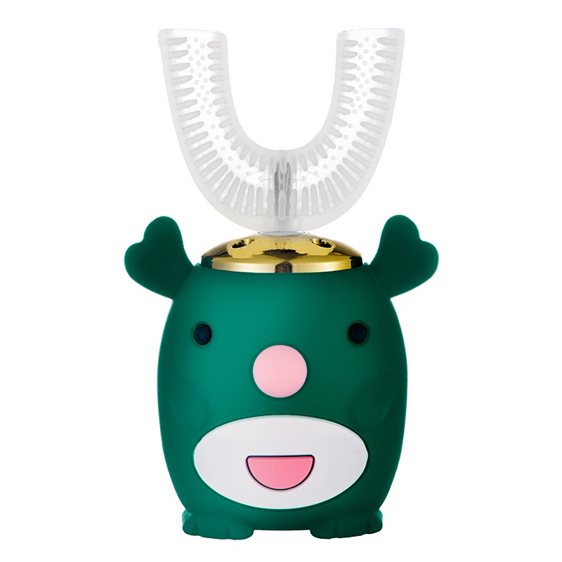 worms儿童牙刷U形电动U型自动宝宝2-6-14岁小孩电动牙刷刷牙神器充电式 麋鹿绿 (2-6岁)幼儿版