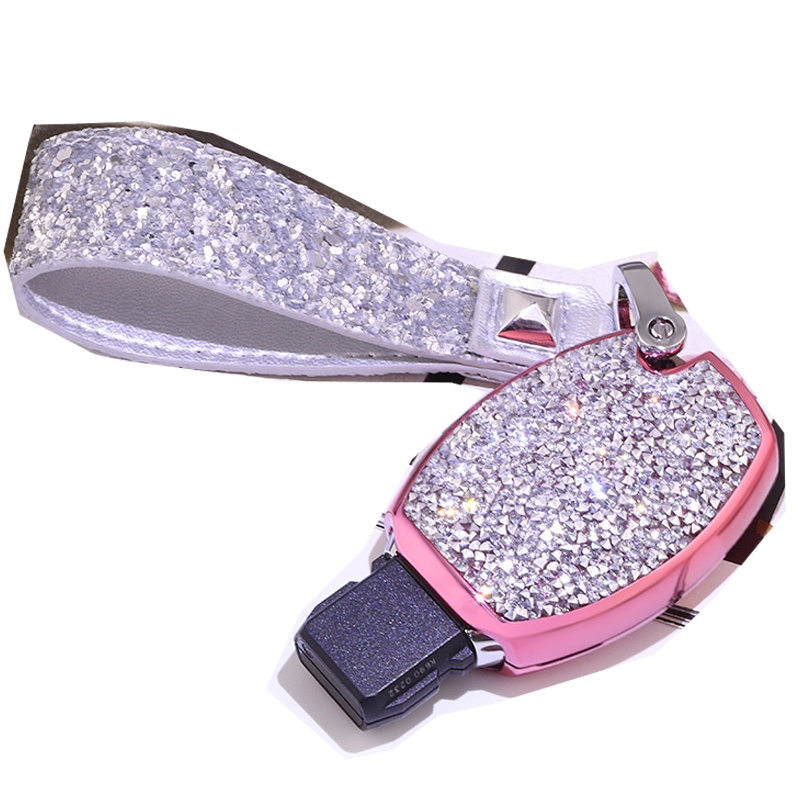 富屯 奔驰钥匙包 适用奔驰C级GCL GLA镶钻钥匙包壳套扣带钻镶钻女士钥匙包保护套扣 璀璨粉