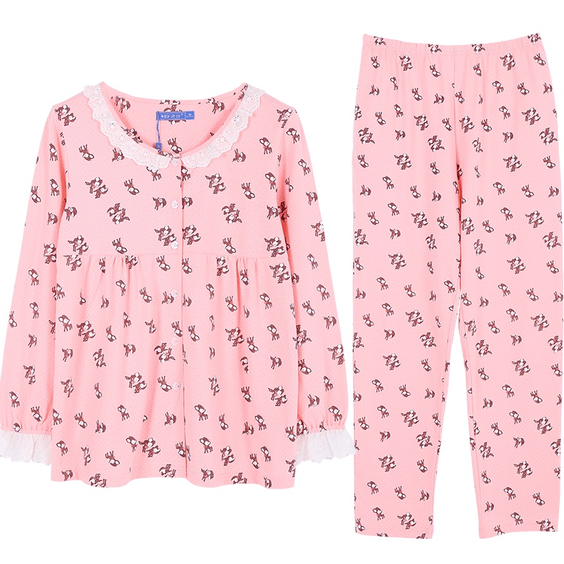 安之伴情侣睡衣女春秋长袖套装韩版宽松开衫长裤男士宽松家居服夏