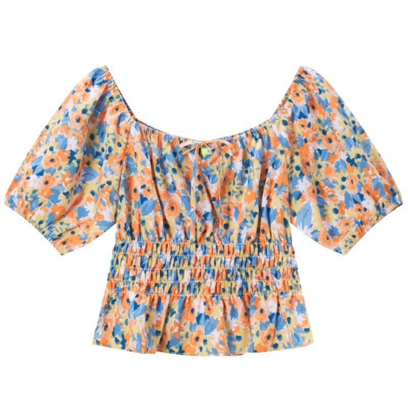 【满198减100预估价：63】森马衬衫女复古港味白衬衣泡泡袖法式碎花小衫2021年新款白色上衣