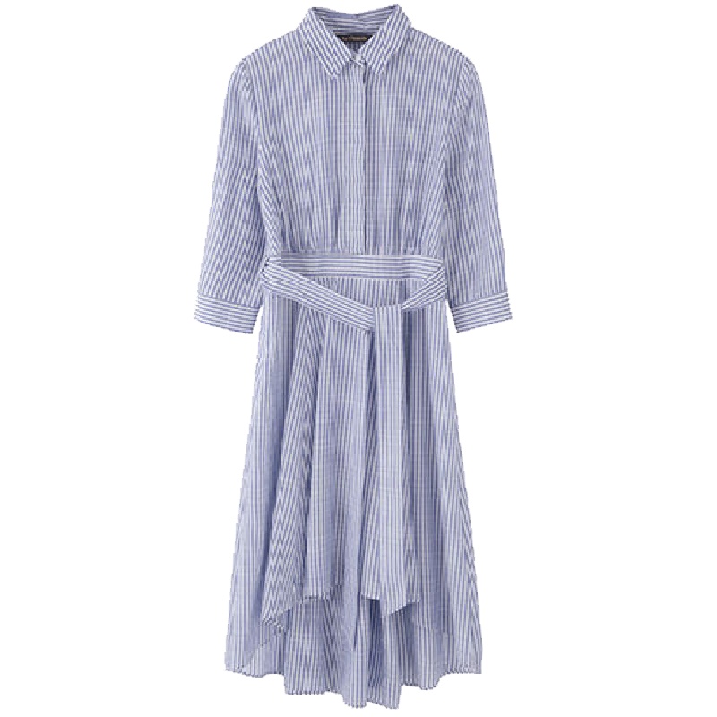 上新拉夏贝尔秋冬季新款韩版系带打底中长款衬衫条纹连衣裙女10017639