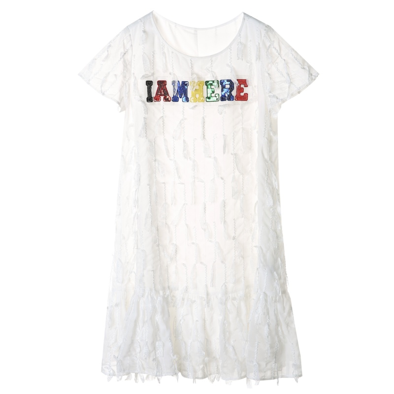 裂帛雪纺连衣裙新款短袖圆领百搭心机设计感蕾丝裙子