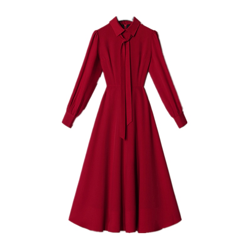 法式小红裙晚礼服赫本平时可穿冬长款打底连衣裙子女年宴会气质