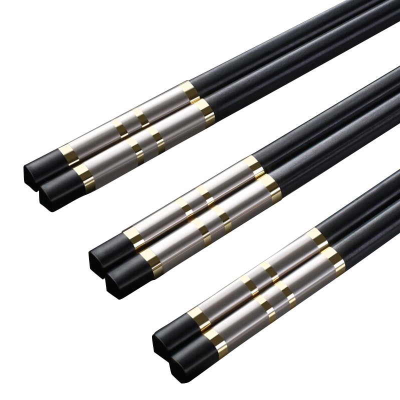 拾画 合金筷子 不锈不发霉合金筷10双装 家用酒店日式筷子 银底金四圈款24cmSK-6221