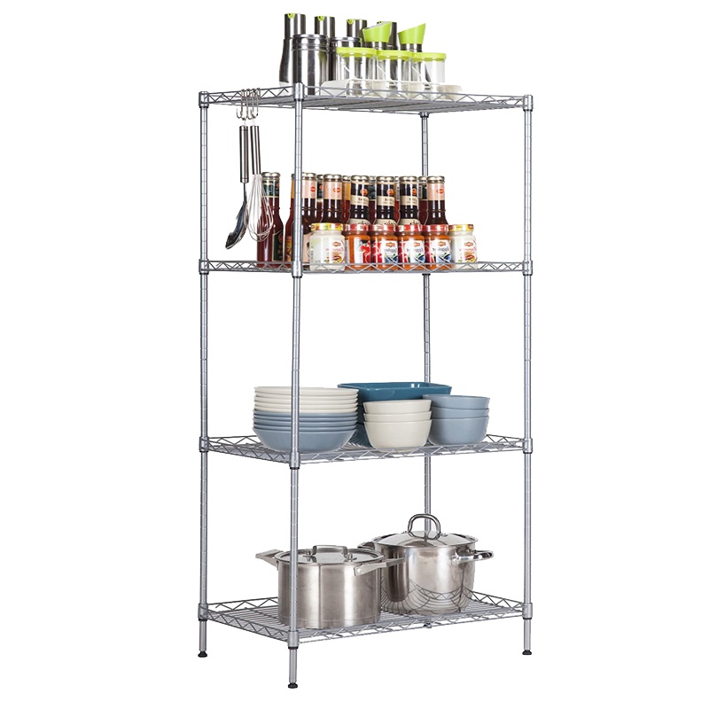 心家宜—银色金属材质客厅厨具置物架多层收纳层架厨房金属落地(60cm*40*120cm) 银灰色