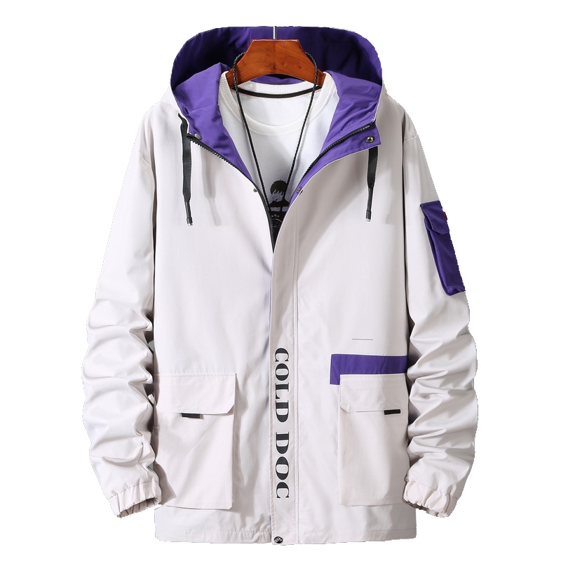 PMMP男士夹克春秋加大码新款流外套加肥秋装肥佬休闲连帽风衣工装外套