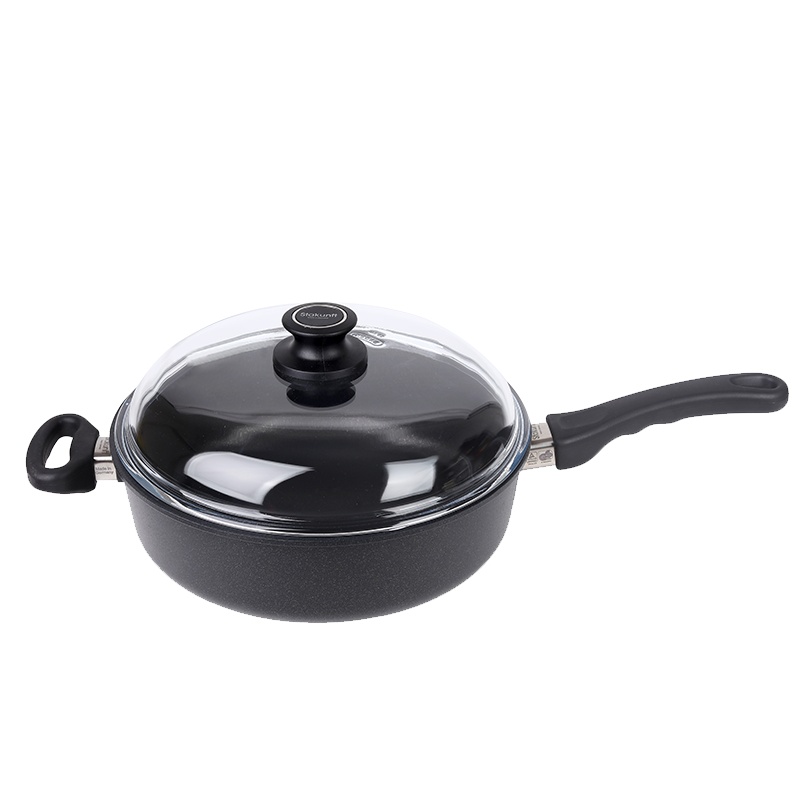 德国制造思坦库单耳单柄平底煎炒锅28cm 不粘易洗 耐磨无烟 配玻璃锅盖
