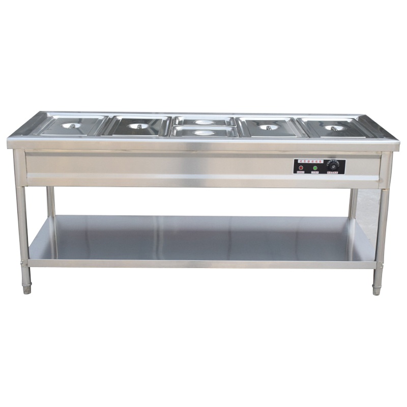 规格[2150*700*800六格下工称]商用快餐保温台电热售饭台不锈钢保温汤池暖菜粥炉饭堂快餐车