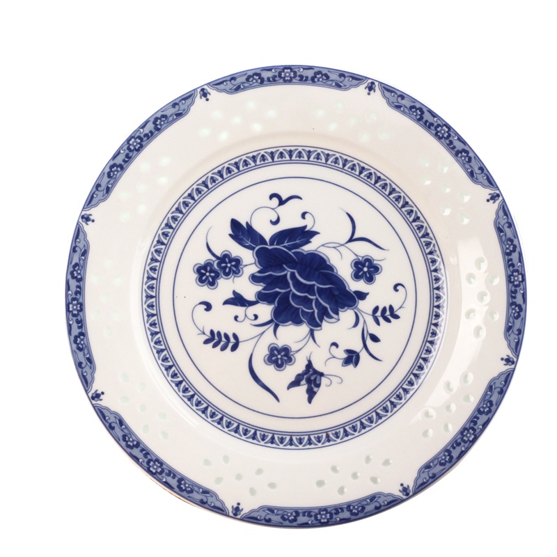 LICHEN 景德镇陶瓷大平盘浅菜盘牛排西餐盘碟子青花玲珑瓷器釉中彩中式清香玉餐具10英寸 优品