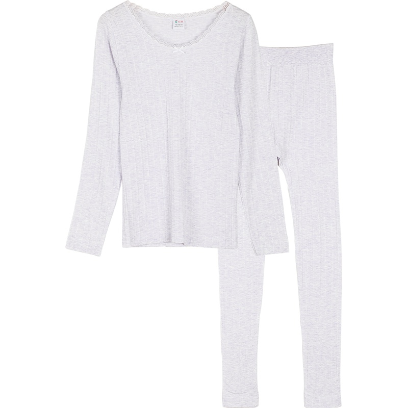 红豆(HODO)女士秋衣秋裤圆领色纺提花显瘦美体套装 性感蕾丝领保暖内衣套装