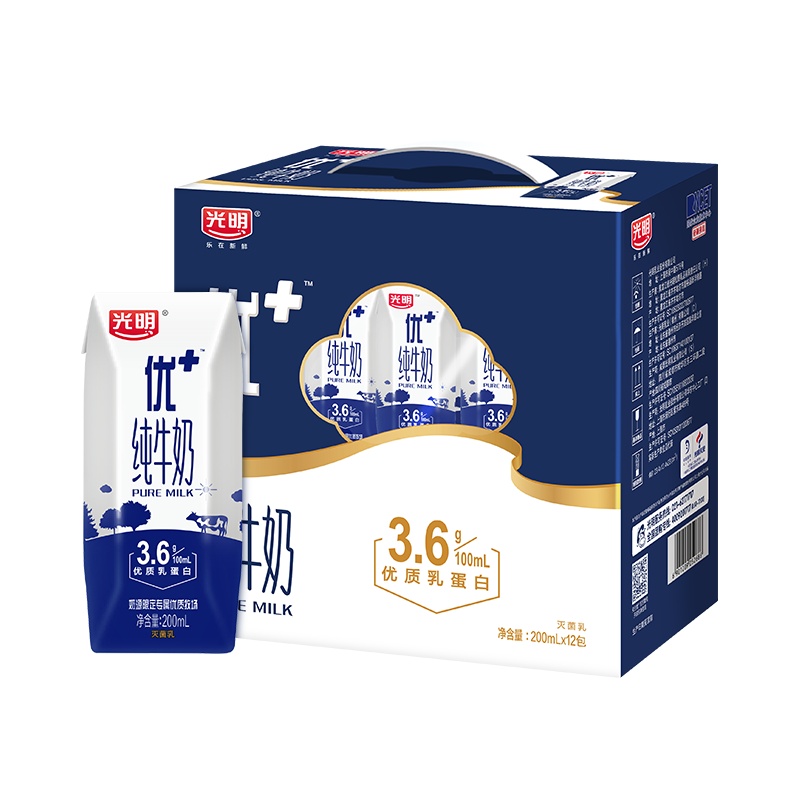 光明牌优+钻石装纯牛奶礼盒200ml*12