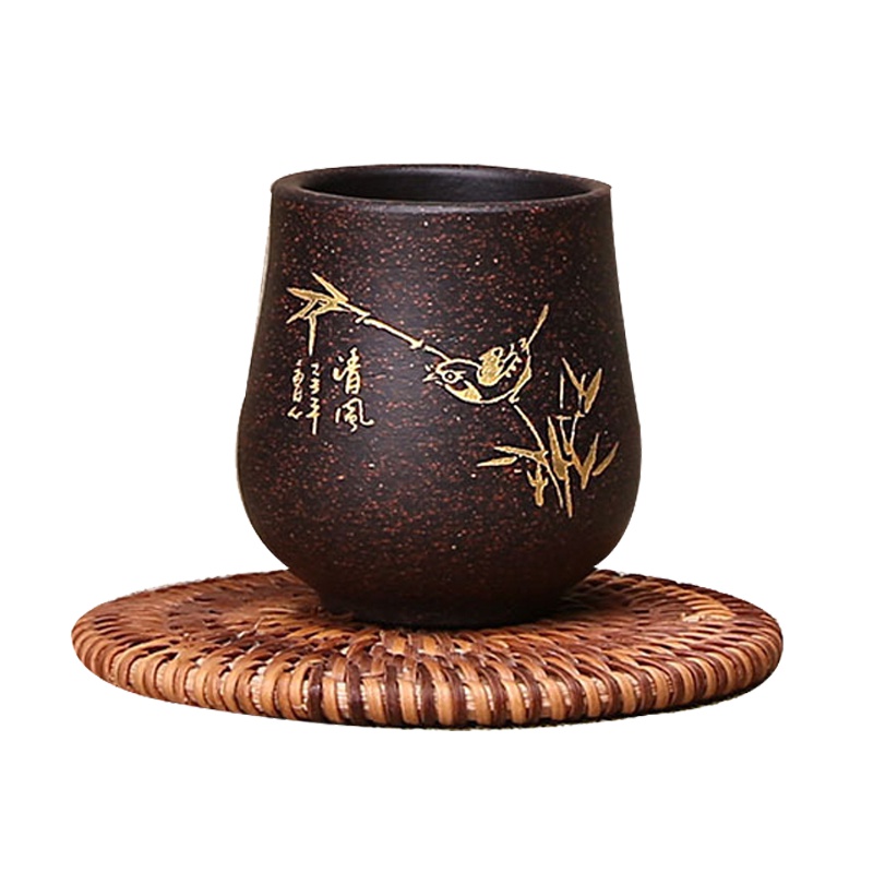 茶杯紫砂杯主人杯 黑朱泥紫砂品茗杯子 清风