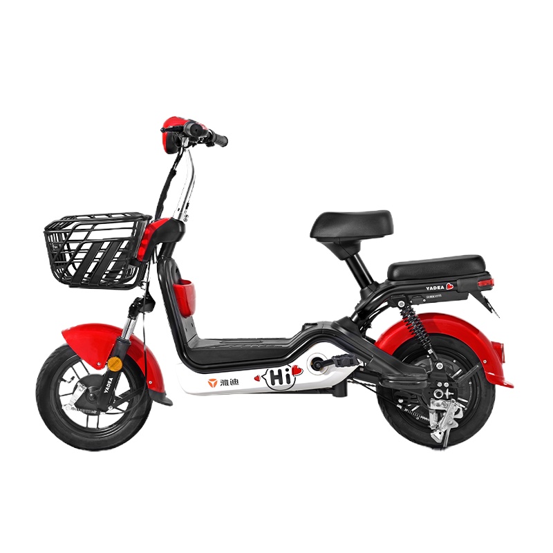 雅迪电动车 新款时尚轻酷 48v铅酸电池可取 新国标电瓶车代步车 丝光红