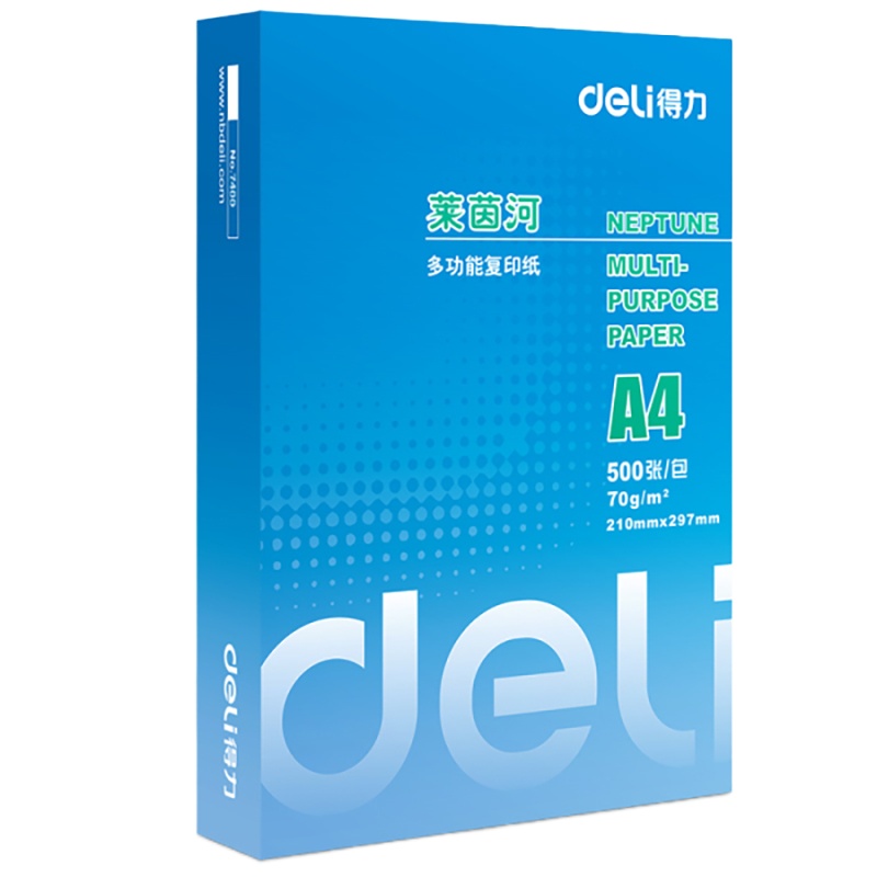 得力(deli)莱茵河打印复印纸白纸A4办公用纸70g木桨 500张/包 5包1箱装