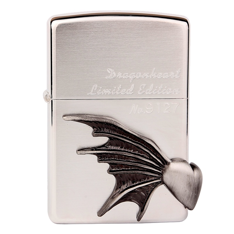 美国ZIPPO打火机 芝宝 黑冰镀银限量款雕刻贴章SC0681龙之心 横版 限量 09年款