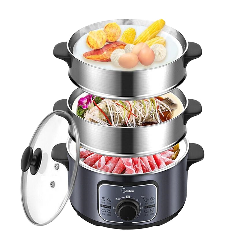 美的(Midea) 电蒸锅 智能定时 蒸煮焖炖涮三层蒸笼高温消毒多功能自动断电 10L肠粉机ZG26Easy401（X）