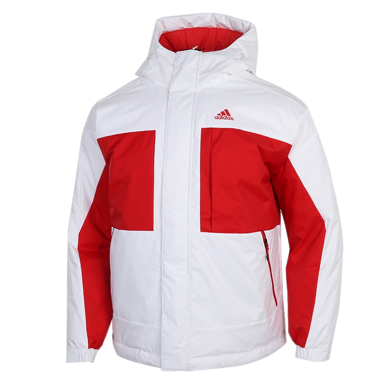 阿迪达斯拼色羽绒服男装新款白色外套防风运动服GF0082