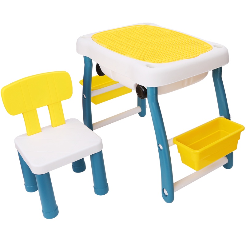 汇奇宝 儿童大颗粒积木桌子多功能宝宝益智力拼装玩具男孩女孩动脑2-3-6岁 大颗粒推车积木桌【绿色】