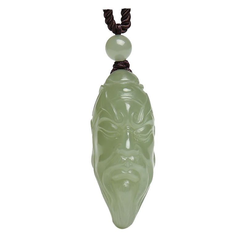印象眸 和田玉关公吊坠 浅青玉立体三维关公头像玉石挂件 附送证书