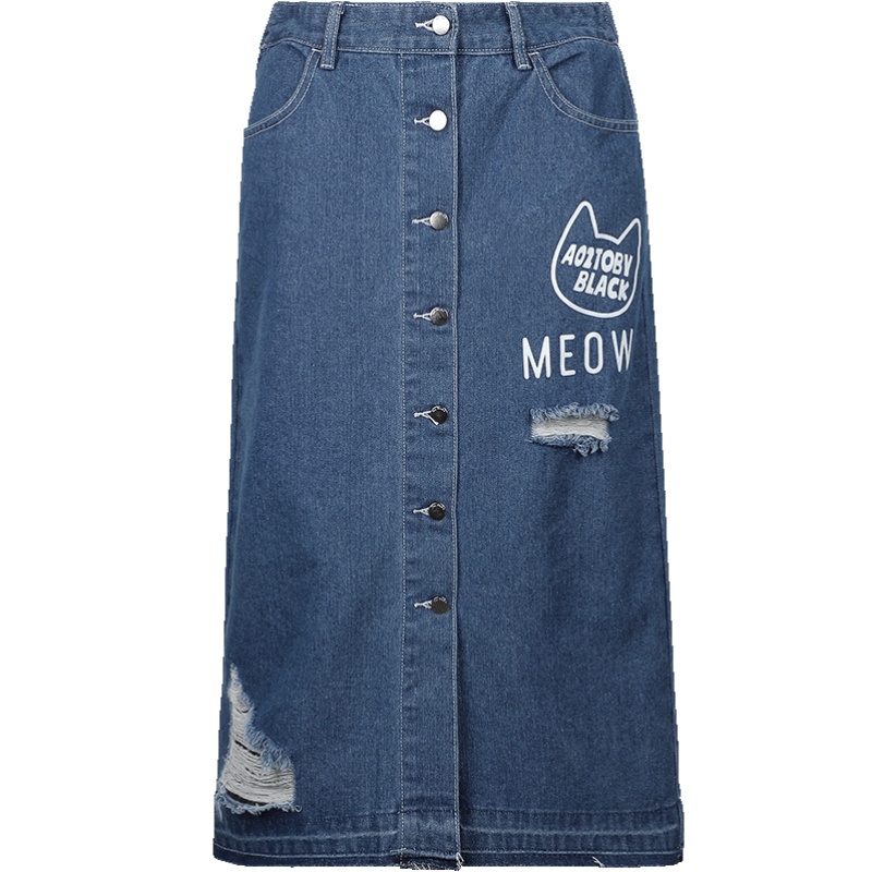 a02新款2020时尚水洗毛边破洞显瘦牛仔半身裙女DTV2D0691SK